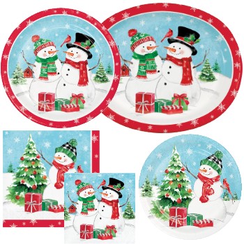 Snowflakes and Snowmen Paper Plates and Napkins