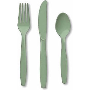 Heavy Duty Plastic Cutlery, Sage Green