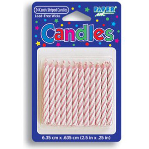 Candy Striped 2-1/2-inch Candles, Pink