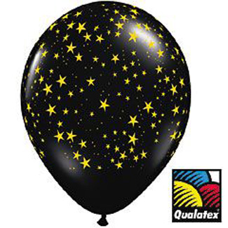 11-inch Qualatex Balloons, Black Onyx Gold Stars