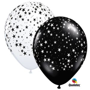 11-inch Black & White Stars Qualatex Balloons