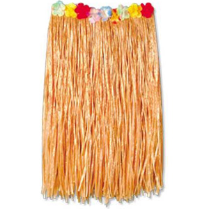 Natural Hula Skirt - Artificial Grass w/ Floral Waist, Child
