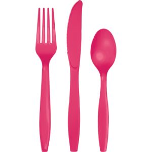 Heavy Duty Plastic Cutlery, Hot Magenta