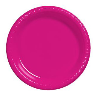 Premium Plastic 9-inch Plates, Hot Magenta