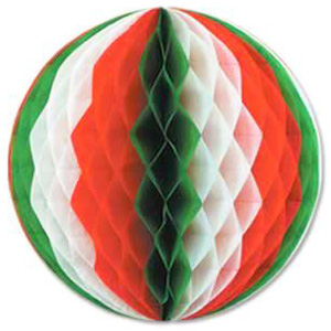 Tissue Ball 12-inch, Red, White and Green