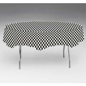 Black Check Octy Round Plastic Tablecloth