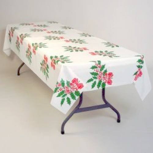 Holly Bow Banquet Table Cover 100' Roll Holiday Plastic Dinnerware