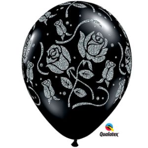 Glitter Roses on Onyx Black Qualatex Balloons