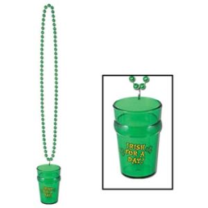 St Patrick's Day Beads w/Shot Glass