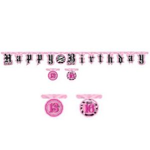 Super Stylish Jointed Banner w/13th and Sweet 16 Stickers
