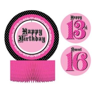 Super Stylish Centerpiece w/13th Birthday & Sweet 16 Sticker