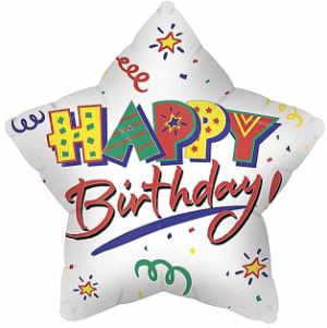 Happy Birthday White Star Foil Balloon