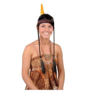 Indian Headband w/Braids and Feather