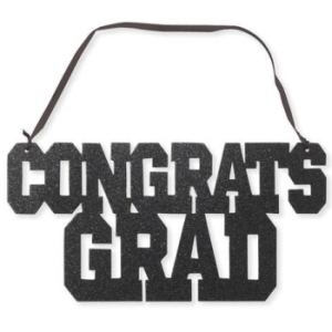Congrats Grad Glitter Sign w/ Ribbon Hanger