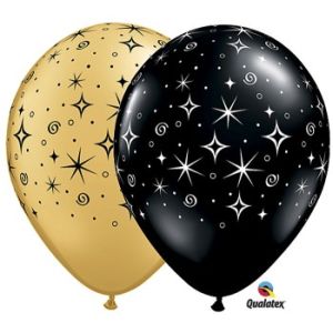 Sparkle Around Gold & Black 11-Inch Qualatex Balloons