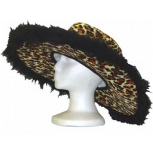 Leopard Border Hat w/Black Fuzzy Border