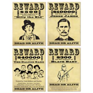Western Wanted Poster Cutouts