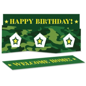 Camouflage Happy Birthday Centerpiece w/Hanging Cutouts