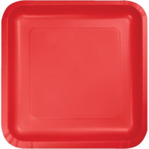 Square Paper Plates, 9-inch Deep Dish, Red