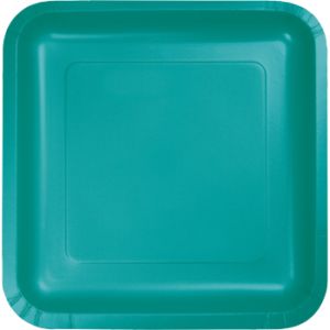 Square Paper Plates, 7-inch Deep Dish, Teal