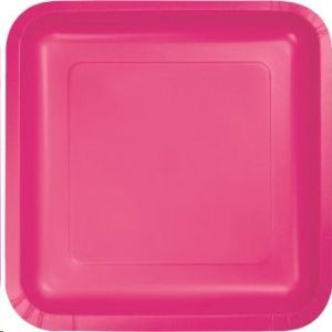 Square Paper Plates, 9-inch Deep Dish, Hot Magenta