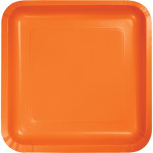 Square Paper Plates, 9-inch Deep Dish, Sunkissed Orange