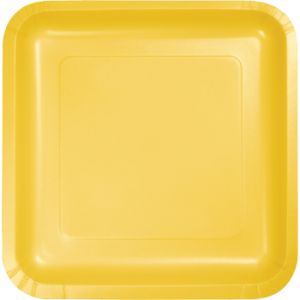 Square Paper Plates, 9-inch Deep Dish, School Bus Yellow
