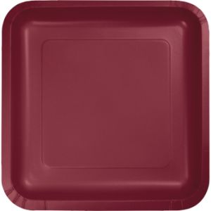 Square Paper Plates, 9-inch Deep Dish, Burgundy