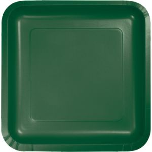 Square Paper Plates, 7-inch Deep Dish, Hunter Green