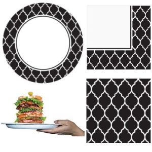 Sturdy Style Party Pack, Black Plates & Lunch Napkins