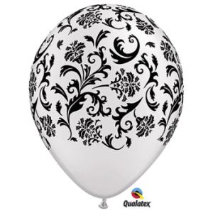 Damask White & Black Qualatex Latex Balloons
