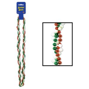 Braided Red, White & Green Party Beads