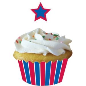 Patriotic Stars Cupcake Wrappers w/Picks