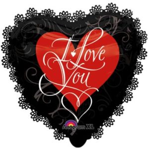 I Love You Black 22-inch Intricates Lace Foil Balloon
