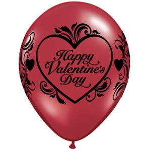 Happy Valentine Filigree Ruby Red Qualatex Balloons