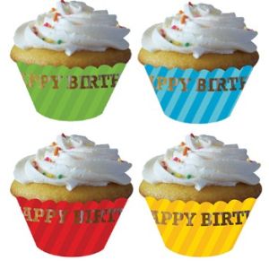 Happy Birthday Stripes Die Cut Cupcake Wrappers