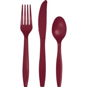 Heavy Duty Plastic Cutlery, Burgundy