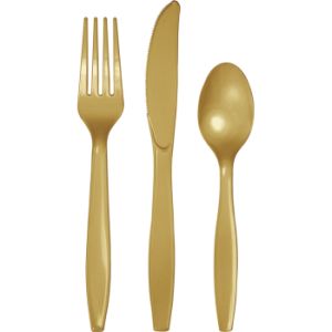 Heavy Duty Plastic Cutlery, Metallic Gold
