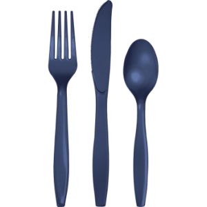 Heavy Duty Plastic Cutlery, Navy Blue
