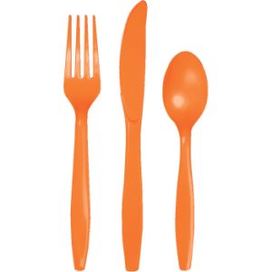Heavy Duty Plastic Cutlery, Sunkissed Orange