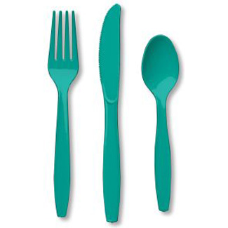 Heavy Duty Plastic Cutlery, Teal