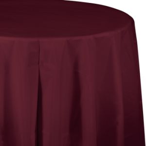 Plastic Round Table Cover, Burgundy