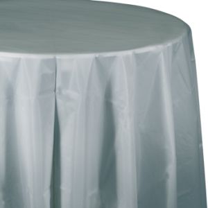Plastic Round Table Cover, Silver