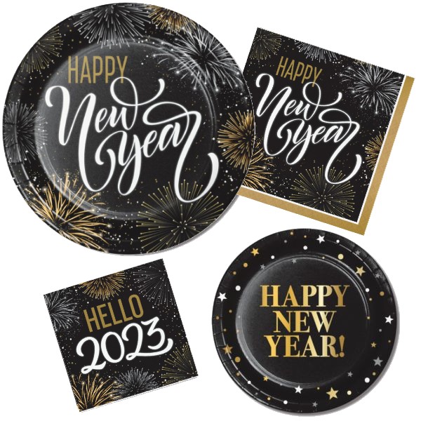 Elegant New Year Paper Plates & Napkins