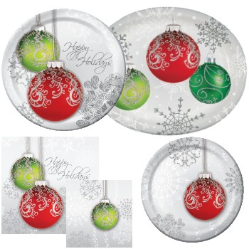 Jingle Bell Elegant Ornaments Paper Plates and Napkins