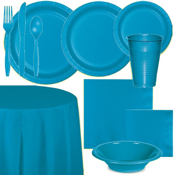 Turquoise Paper and Plastic Dinnerware