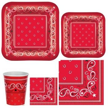 Red Bandana Paper Plates & Napkins