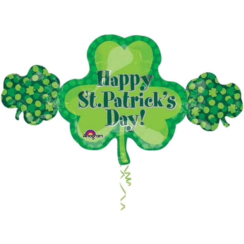 Happy St Patrick's Day Shamrocks 38inch Foil Balloon Party at Lewis