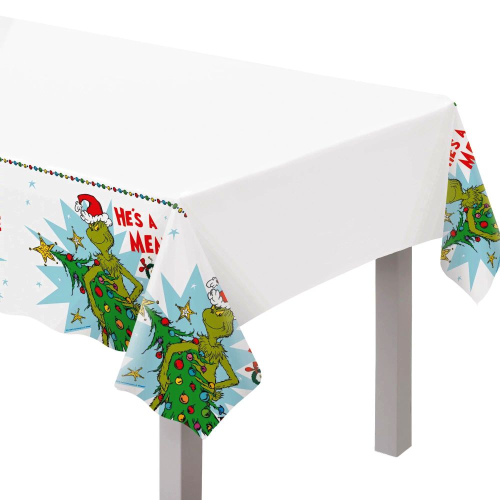 Traditional Grinch He's A Mean One Plastic Tablecloth Party at Lewis