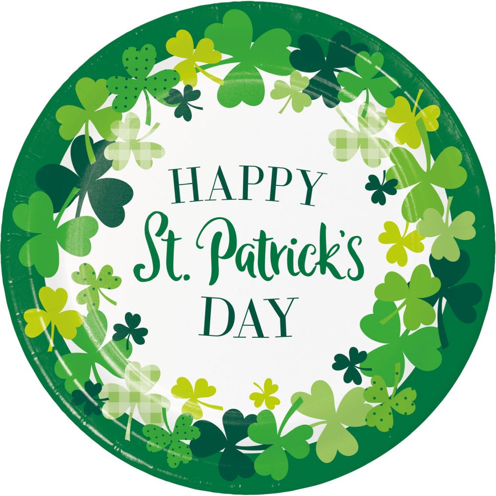 Patterned Shamrocks Happy St Patrick's Day 9inch Plates Party at